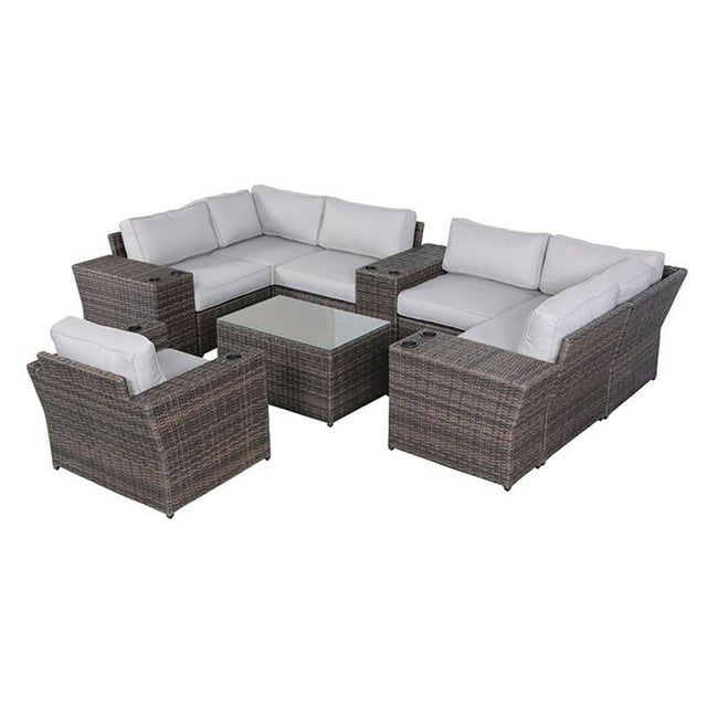 Living Source International Ensemble Sectionnel 11 Pcs avec Coussin en Brun/gris