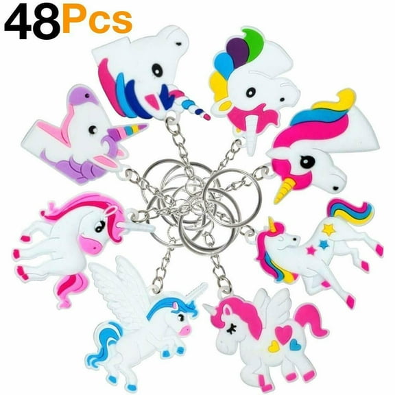 48Pcs PVC Unicorn Horse Keychain Keyring Handbag Key Ring Bag Charm Pendant