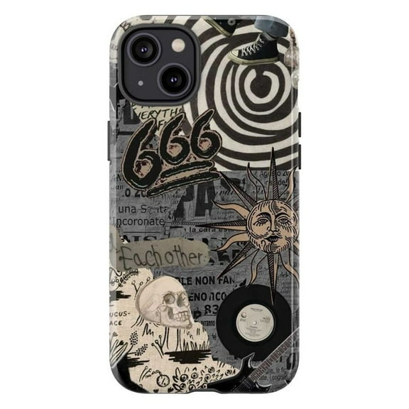 Occult Grunge iPhone Case to iPhone 16 15 14 13 12 11 Pro Max Plus Mini – Vintage Skull & Sun Collage, Black Witchy Punk Aesthetic Phone Cover