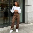 thumbnail image 3 of Cargo Sweatpants for Women Drawstring Elastic Waist Multi Pocket Wide Leg Straight Casual Trousers, 3 of 3