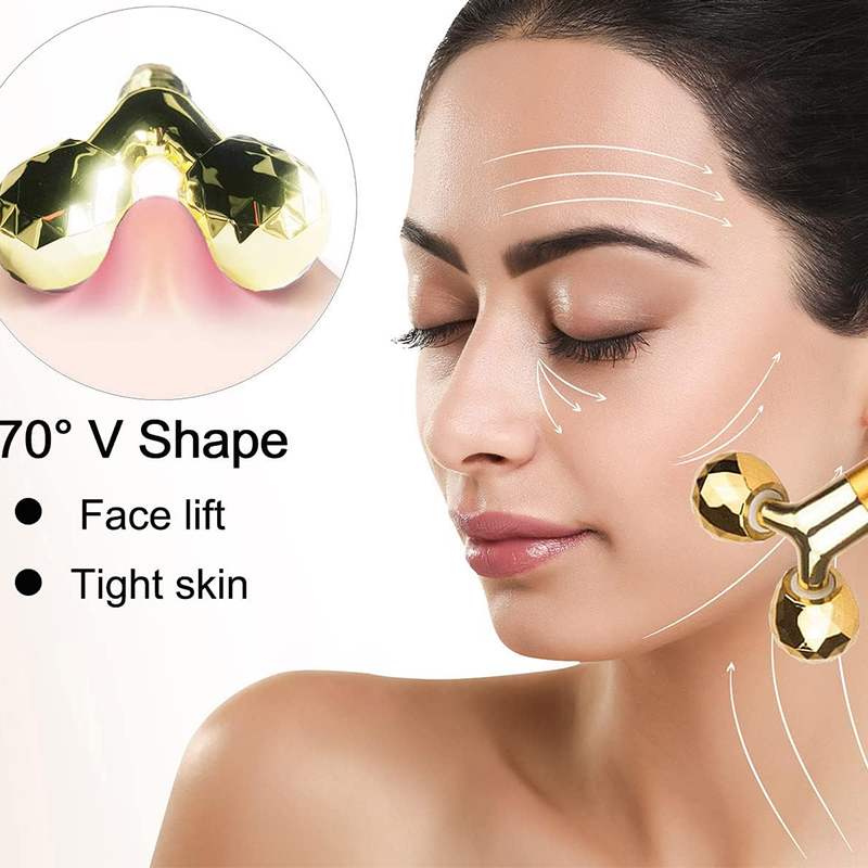 Electric Face Roller Massager, Vibrating Facial Roller for Puffiness, Wrinkles, and Skin Tightening, Eye and Face Massage Tool for Women and Men (Gold)