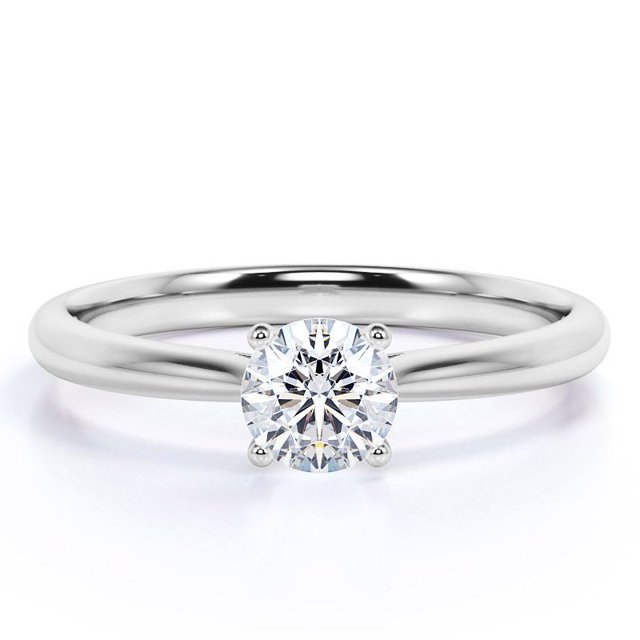 JeenMata Anillo de Compromiso Solitario con Diamante Real de 0,33 Quilates de Talla Brillante Redonda en Oro Blanco de 10 K