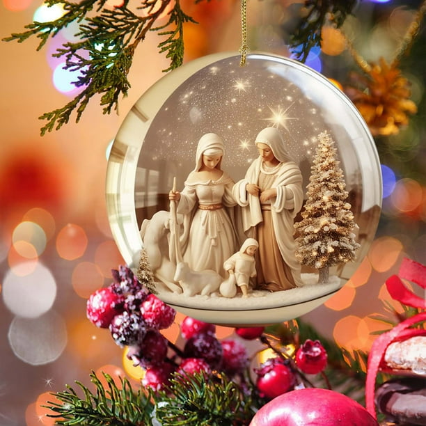 Corona de Belén de Navidad - Decoración religiosa acrílica para árbol y hogar - adorno colgante de 8x8 cm