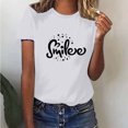 thumbnail image 1 of Pntutb Hauts Grande Taille Liquidation T-Shirts Femme Sourire Lettre Décontracté Imprimé Col Rond Manches Courtes T-Shirt Haut Manches Courtes Col Rond/chemise Sélections Éclair, 1 of 5