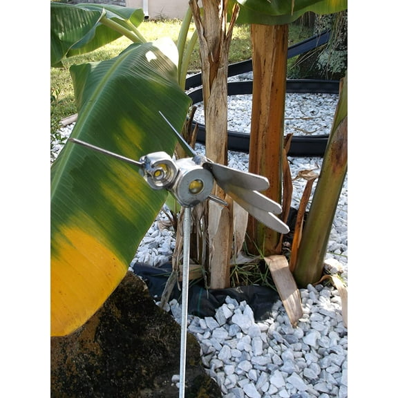 Yellow Humming Bird, Metal Bird Sculpture, Garden Stake, Yard Art