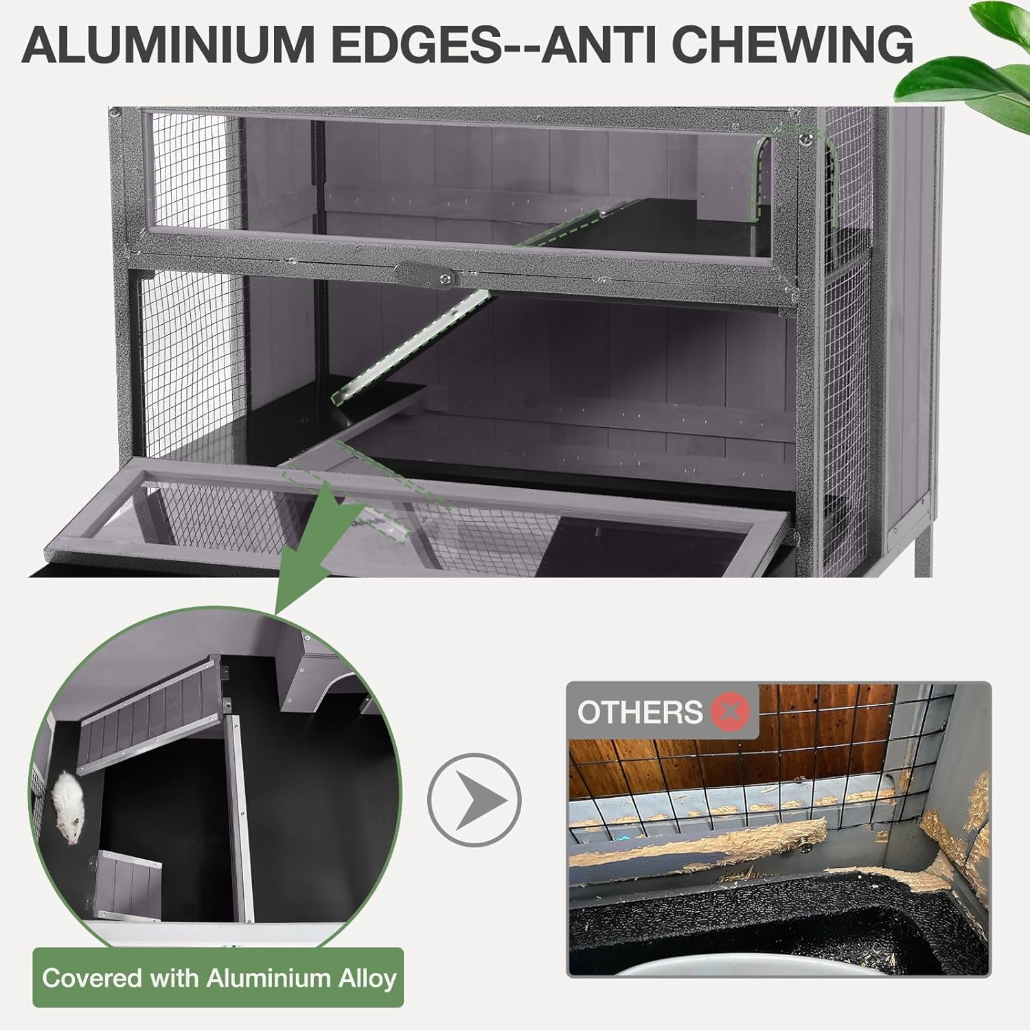 Aivituvin Guinea Pig Cage, Moveable Metal Frame Hamster Cage Anti-Chewing with Aluminium Alloy Edge, Hideouts, Ramps, Seesaws Chewing Toy, Deeper Pull-Out Leakproof Tray for Indoor Outdoor(Grey)
