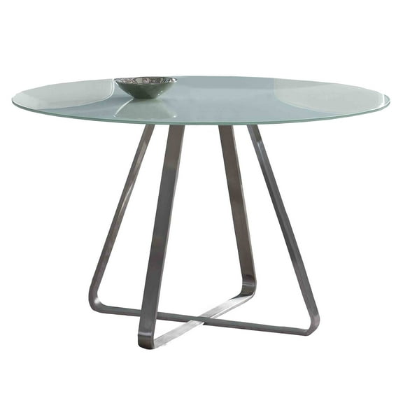 Armen Living Cameo Modern Dining Table In Stainless Steel And Painted Glass-Color:White