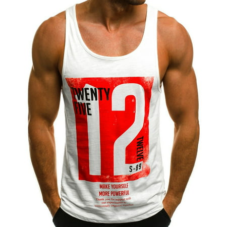 Men's Tank Top Gym Workout Bodybuilding Vest Muscle Men Casual Digital 12 Printed Sports Round Collar Sleeveless (Best Bodybuilding Tank Tops)