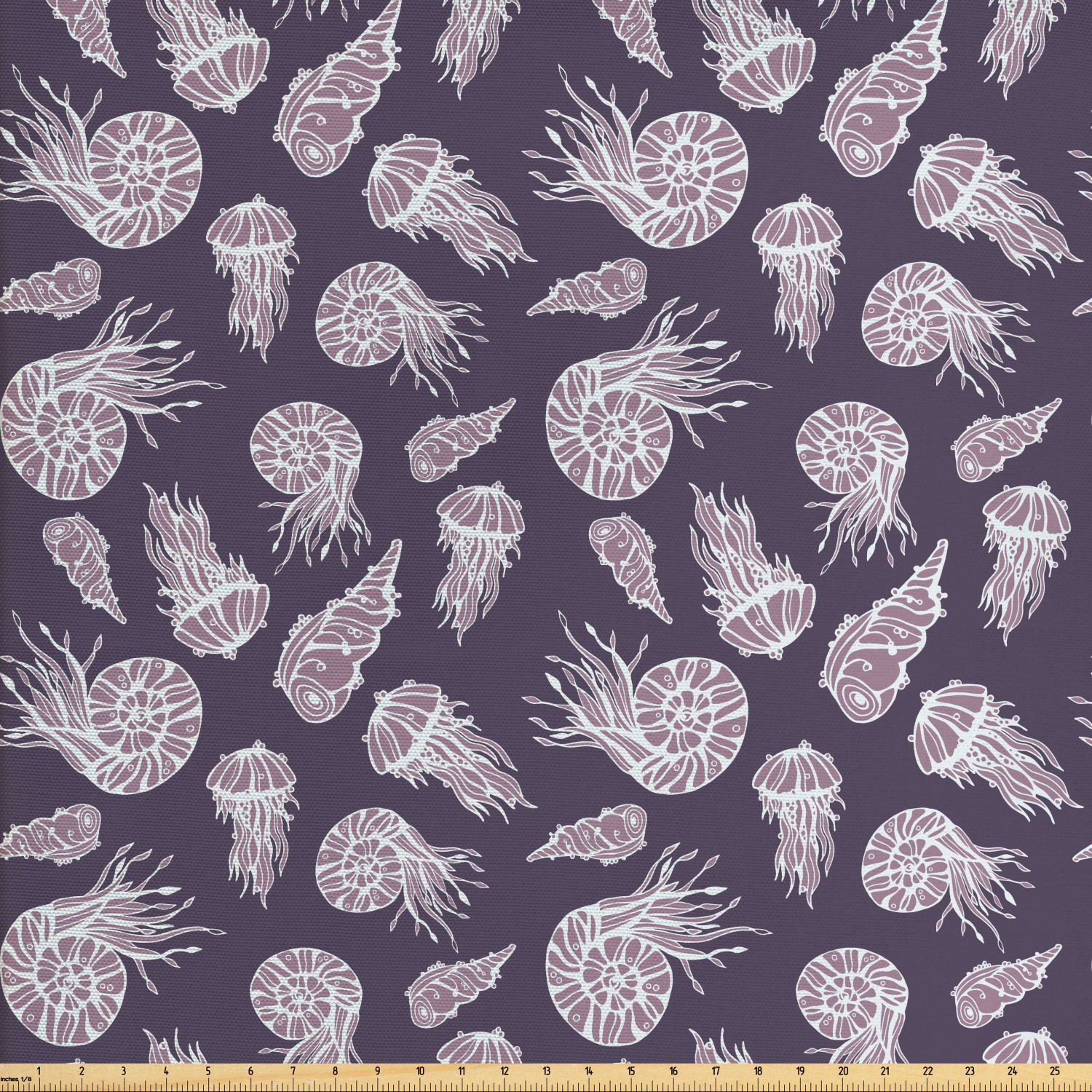 Jellyfish Fabric by The Yard, Image of Ammonites Jelly Fishes and Sea