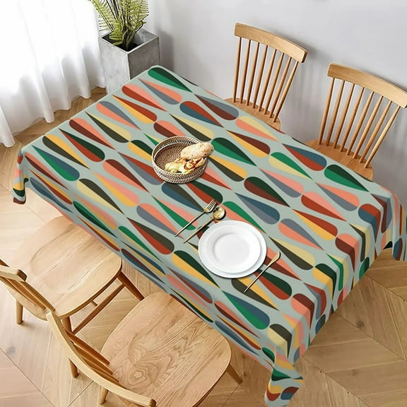 Retro Mid Century Rectangle Tablecloth Holiday Party Decorations Reusable Waterproof Table Covers Kitchen Dining Table Decor