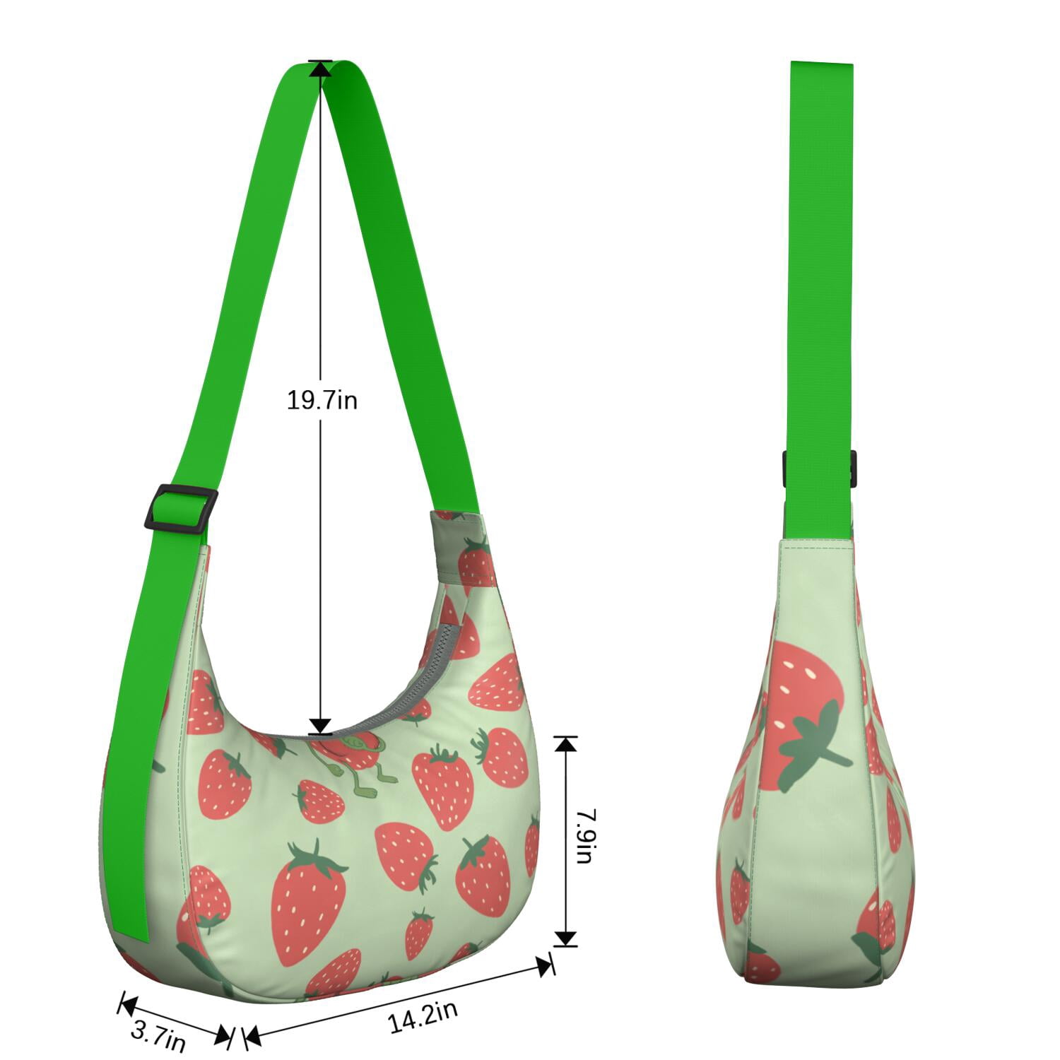 Sweet Strawberry Print Hobo Purse for Women, Red Berry Crossbody Tote, Lightweight Water-Resistant Shoulder Bag, Fresh Summer Fruit Design for Berry Lovers