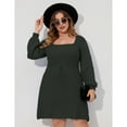 thumbnail image 2 of Women's Plus Size Elegant Square Neck Sweater Dress Midi Casual Tie Waist Dress, 2 of 5