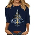 thumbnail image 2 of Craaazy Hanukkah Shirts for Women Athletic Casual Menorah Printed Round Neck 3/4 Sleeve T-shirts Gifts, 2 of 5