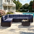 thumbnail image 3 of Patio Outdoor Furniture Sets, 7 Pieces All-Weather Rattan Sectional Sofa with Tea Table & Cushions, PE Rattan Wicker Sofa Couch Conversation Set for Garden Backyard Poolside, 3 of 10