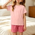 thumbnail image 3 of HAOTAGS Teen Girls Summer Short Sleeve Outfit Set (2-17) Soft Modal Cotton Two-Piece Lounge Sleepwear Pink Size 5T, 3 of 9