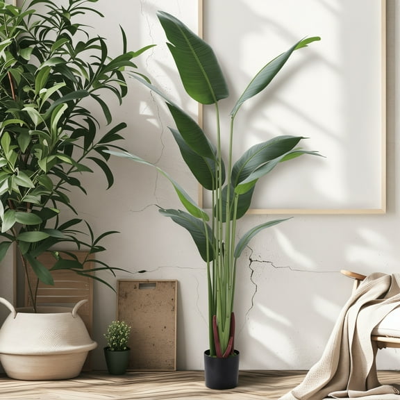 Thehsnt 5.2 Ft Faux Banana Tree with Planter - Artificial Tropical Indoor Plant for Home Decor, Tall Floor Plants for Living Room, Office & Bedroom