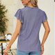 thumbnail image 4 of Tops con cuello en V Diseño hueco Puños sueltos transpirables de moda Tops de color puro Tops casuales de manga corta para playa Púrpura XL, 4 of 6