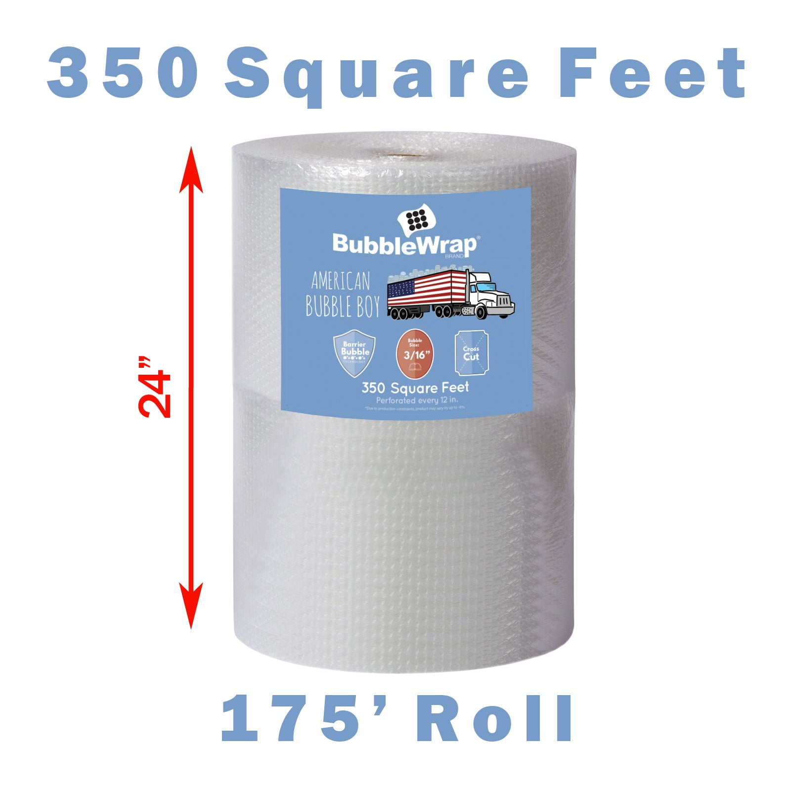 24" Small Plus (3/16) American Bubble Boy Bubble Wrap 350 Square feet