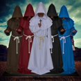 thumbnail image 5 of Túnica de monje y sacerdote medieval con capucha, capa de disfraz de Halloween para cosplay para hechicero, talla M (rojo oscuro), 5 of 5
