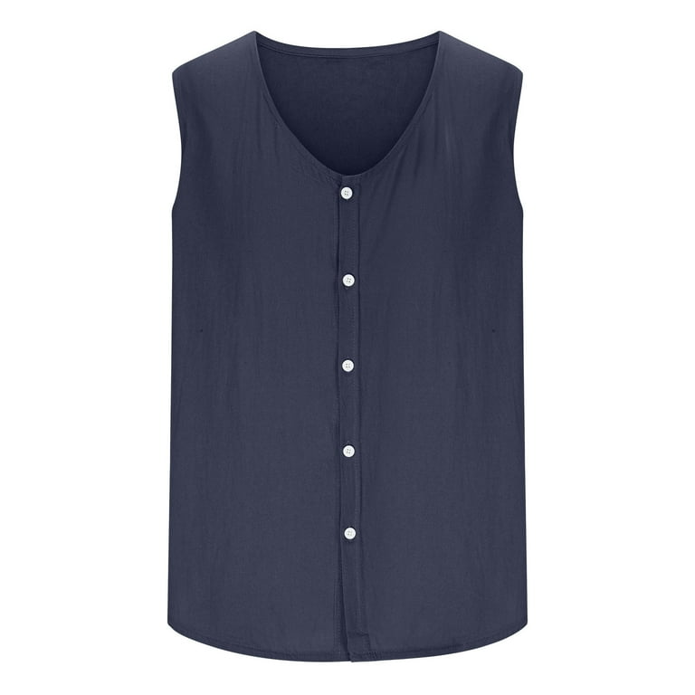 WMTBSRSW Mens 2 Pieces Cotton Linen Set Sleeveless Vest