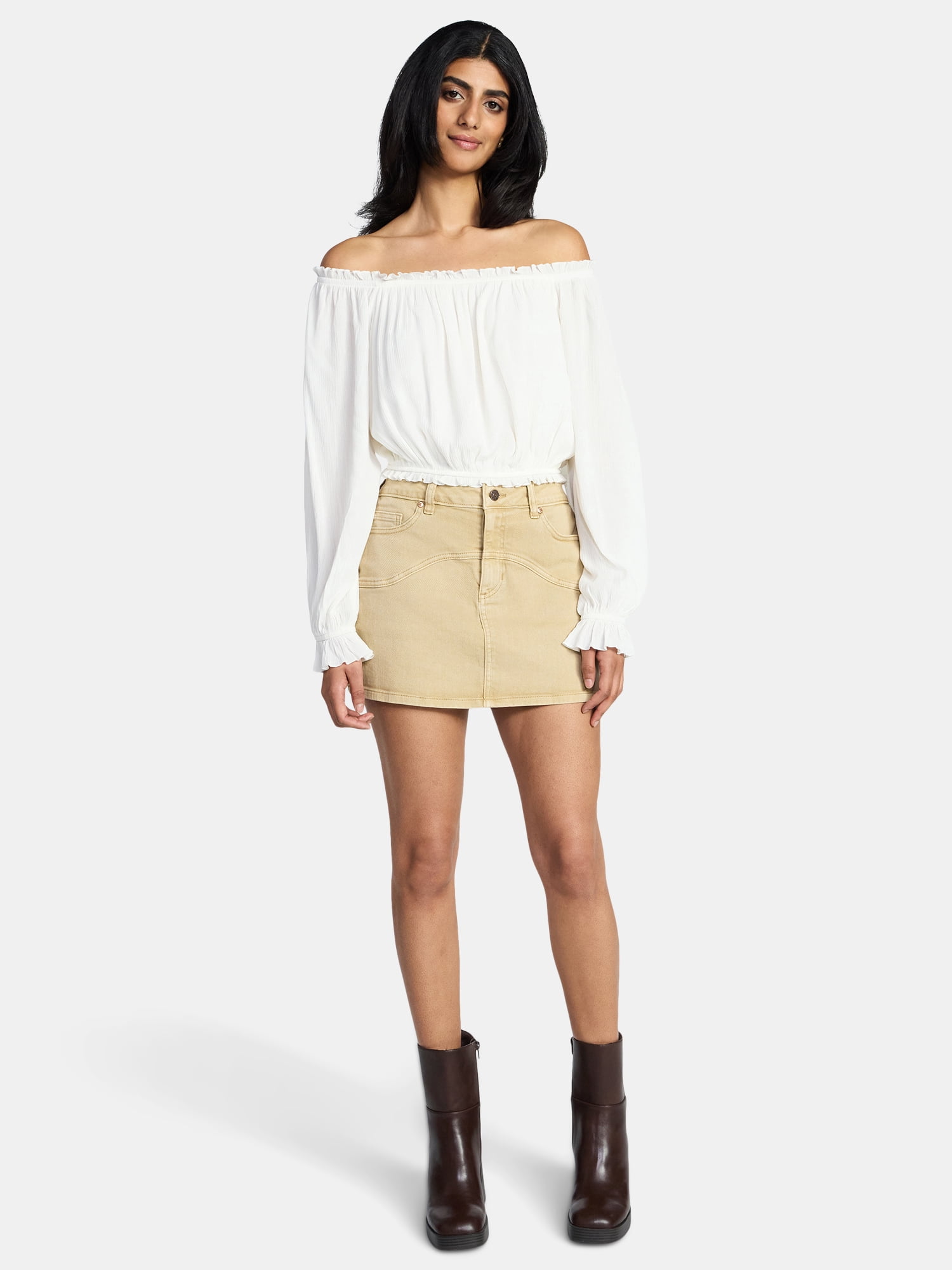 Madden NYC Women's Peasant Top with Long Sleeves, Sizes XXS-XXL
