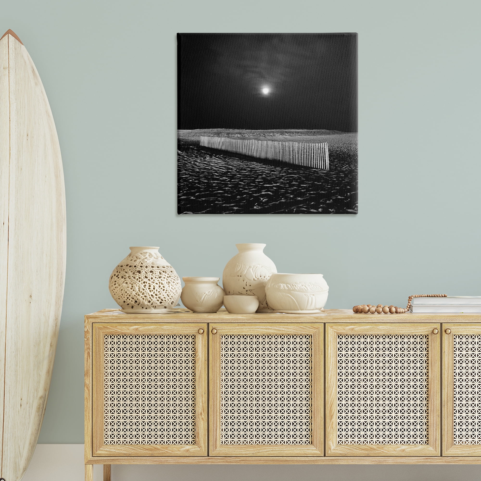 Stupell Industries Beach Fence at Night Coastal Photography Gallery Wrapped Canvas Art Print Wall Art, 36 x 36