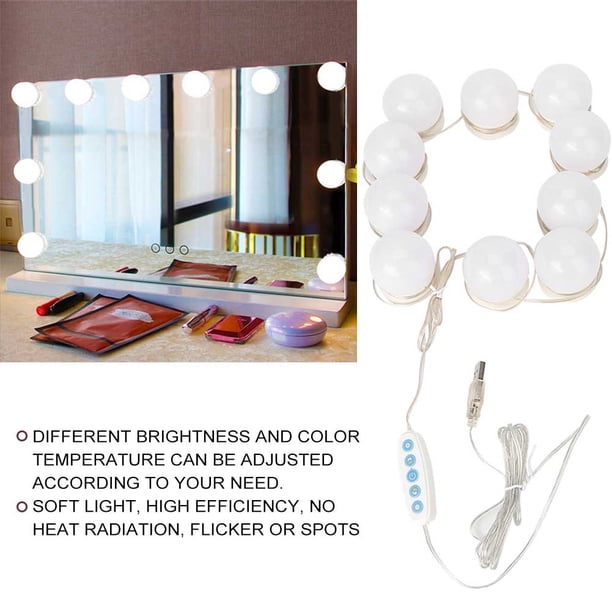 Kit Lumière Miroir De Maquillage LED - 10 Ampoules, 3 Couleurs, Intensité Réglable - Alimentation USB éclairage Vanité 3 Couleurs Réglable