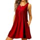 thumbnail image 5 of Vestido De Mujer Chaleco Con Botones Plisados ​​Camiseta Vestido Sin Mangas Con Bolsillo Casual, Rojo Vino, S Noticed AP002060-16, 5 of 6