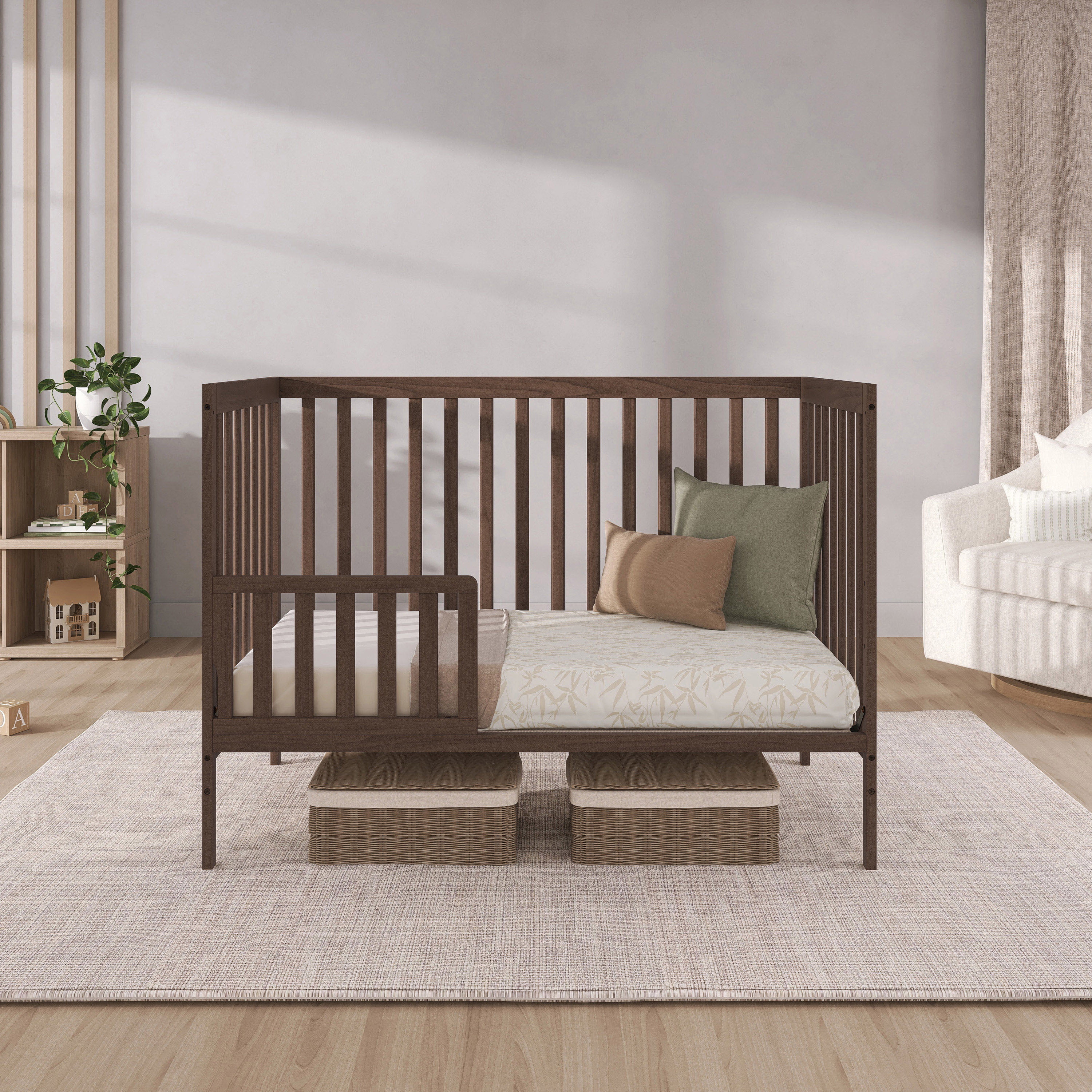Dream On Me Synergy 5-in-1 Convertible Crib, Greenguard Gold Certified, Smokey Oak