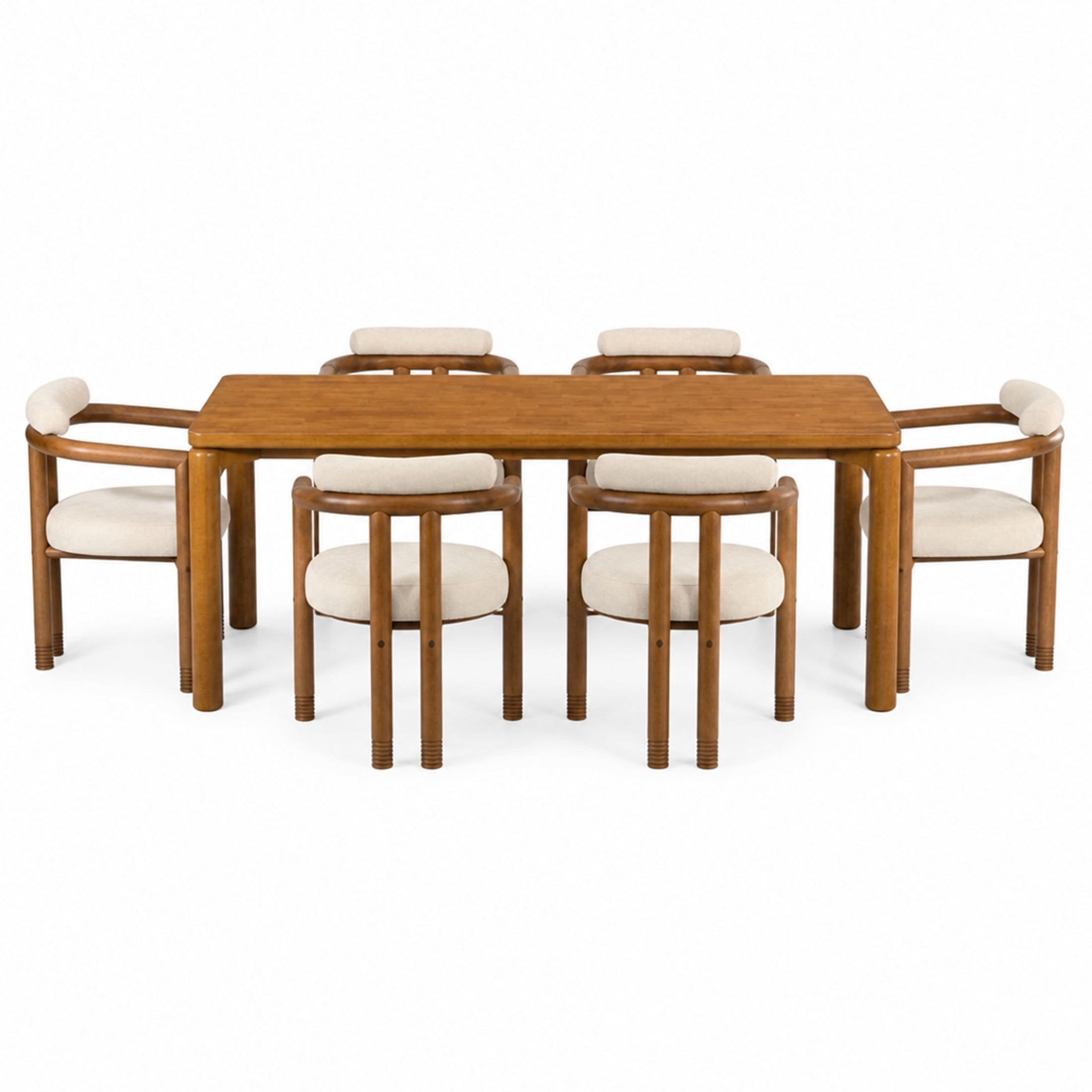 Christopher Knight Home 7-Piece Modern Dining Set with Wood Table and Upholstered Chairs, Walnut+Beige