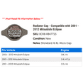 thumbnail image 2 of Radiator Cap - Compatible with 2001 - 2012 Mitsubishi Eclipse 2002 2003 2004 2005 2006 2007 2008 2009 2010 2011, 2 of 2