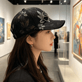 thumbnail image 6 of KLYZONIC Bling Sequins Rhinestone Butterfly Lace Breathable Snapback UV Protection Sunshade Visor Acrylic Fibers Summer Outdoor Women's Cap, Black, 1 Count, 6 of 9