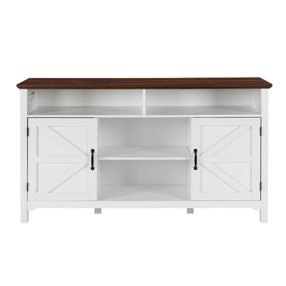 58in Large Kitchen Storage Cabinet with Adjustable Shelves Antique White Wood Coffee Bar Table for Dining Room Living Room Enterway
