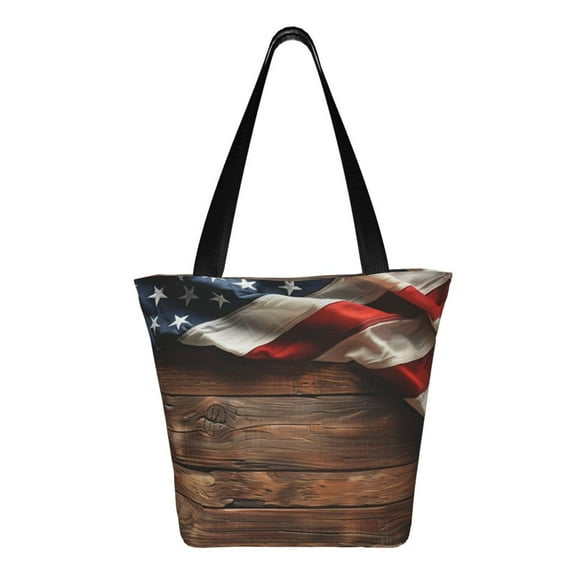 Ratiio Rustic American Flag Wood Print Shoulder Bag for Women, Polyester Crossbody Purse Lightweight Handbag for Daily Travel and Casual Use