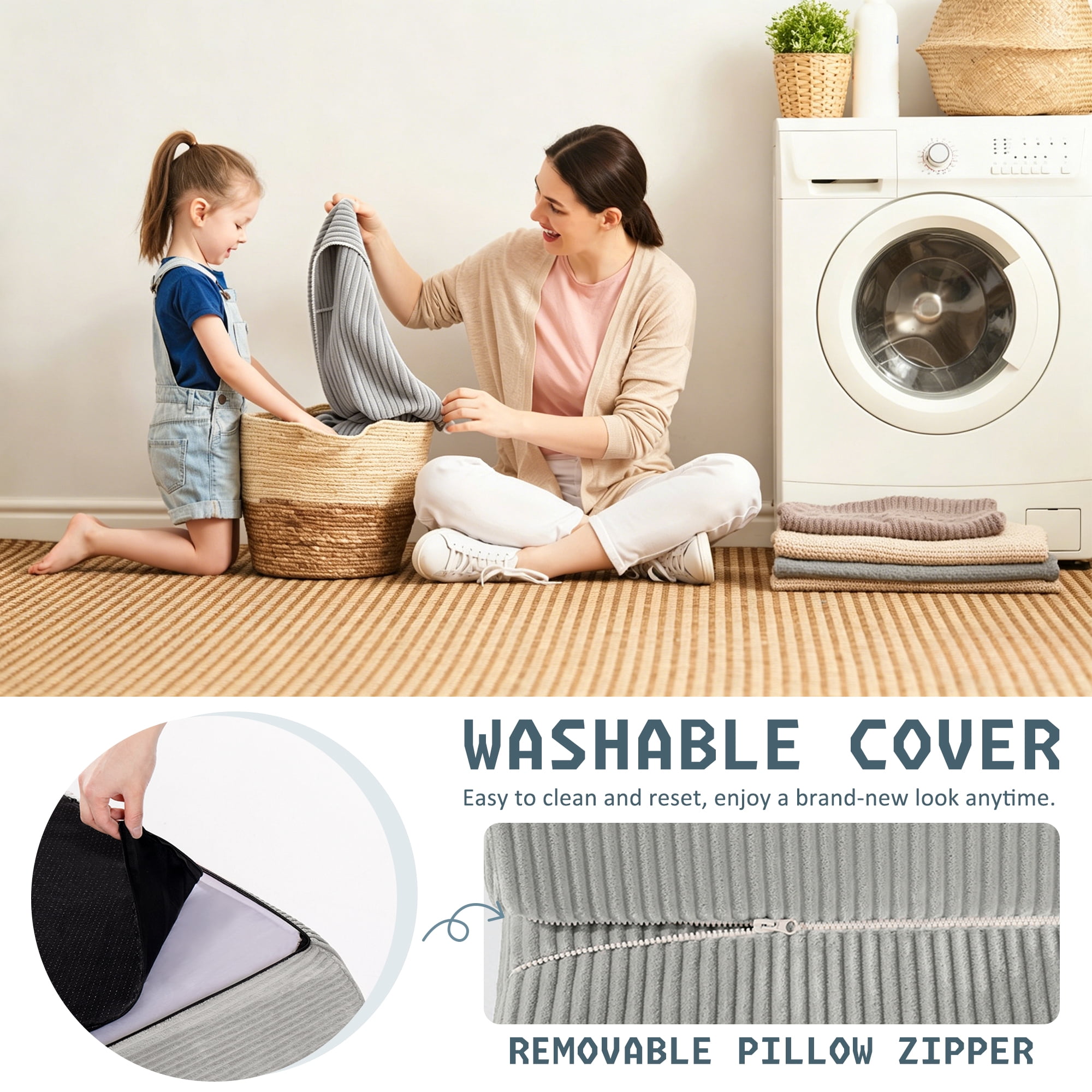 Alvantor Folding Sofa Bed, Convertible Sleeper Chair with Removable Back Pillow and Carry Handles, Portable Fold Out Floor Sofa for Living Room, Bedroom, Dorm, Single, Light Gray