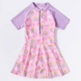 thumbnail image 1 of Little Girls Rash Guard Swimwear Size 3-14 T Kids Big Girls Shorts Sleeve Rashguard Bathing Suit Cartoon Print Swimsuits for Beach,Purple-1,3-4 Years, 1 of 7