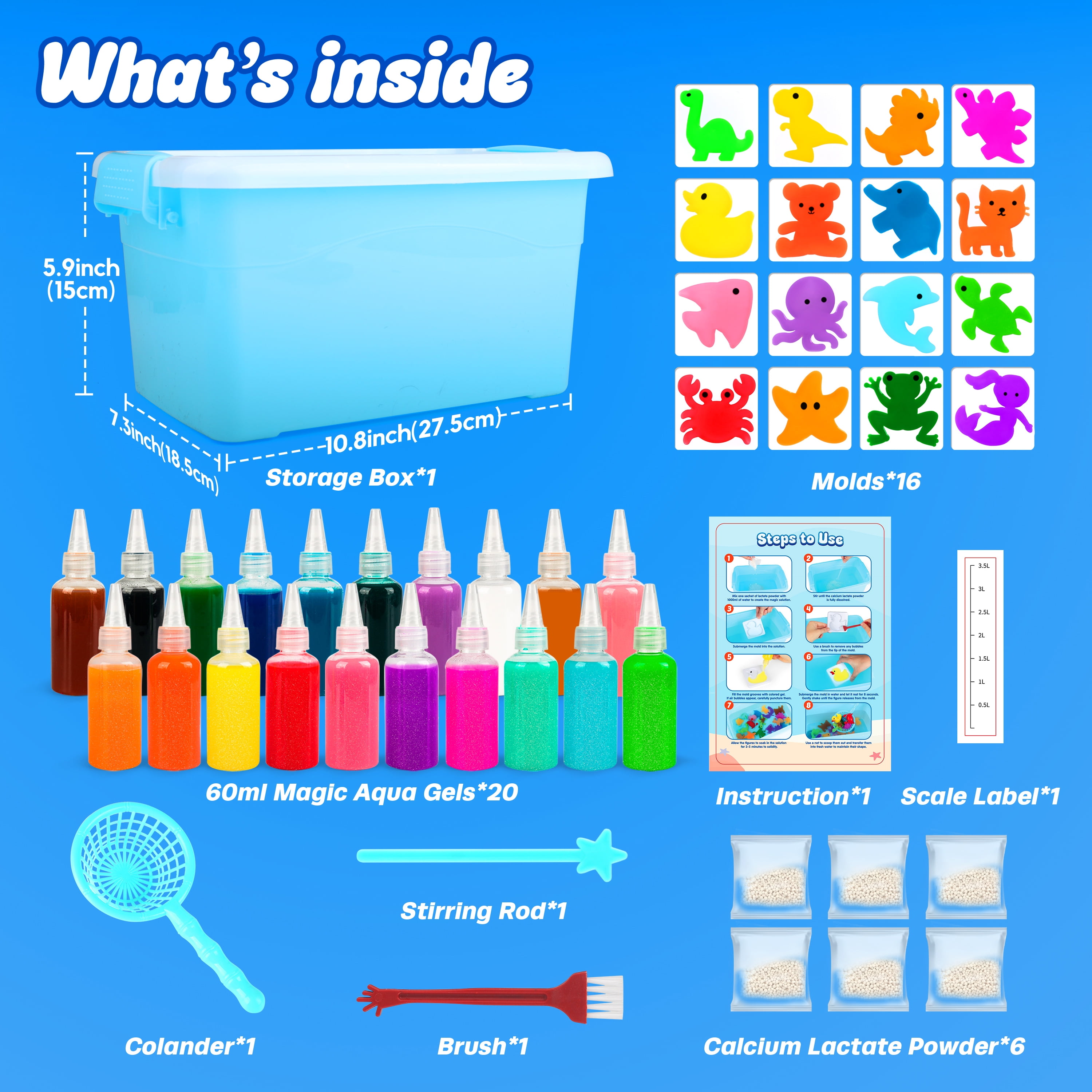 Mocoosy 20 Colors Magic Fairy Water Gel Toy Kit for Kids, Aqua Elf Water Gel Kit with 20 Magic Gels & 16 Squishy Maker Molds, Magical Squishy Paint Set Art Crafts STEM Game Activities for Boys Girls