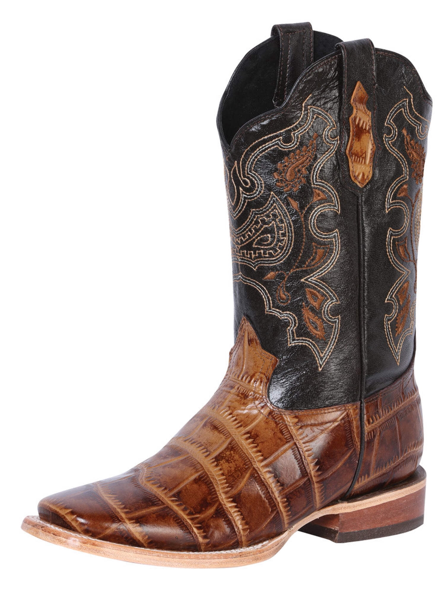 El General Western Cowboy Leather Boots Two Toned Embroidered Shaft 7 Rodeo NEW Genuine Leather Cowboy Boots - Cowboy Boots – Don Max Western main image 2
