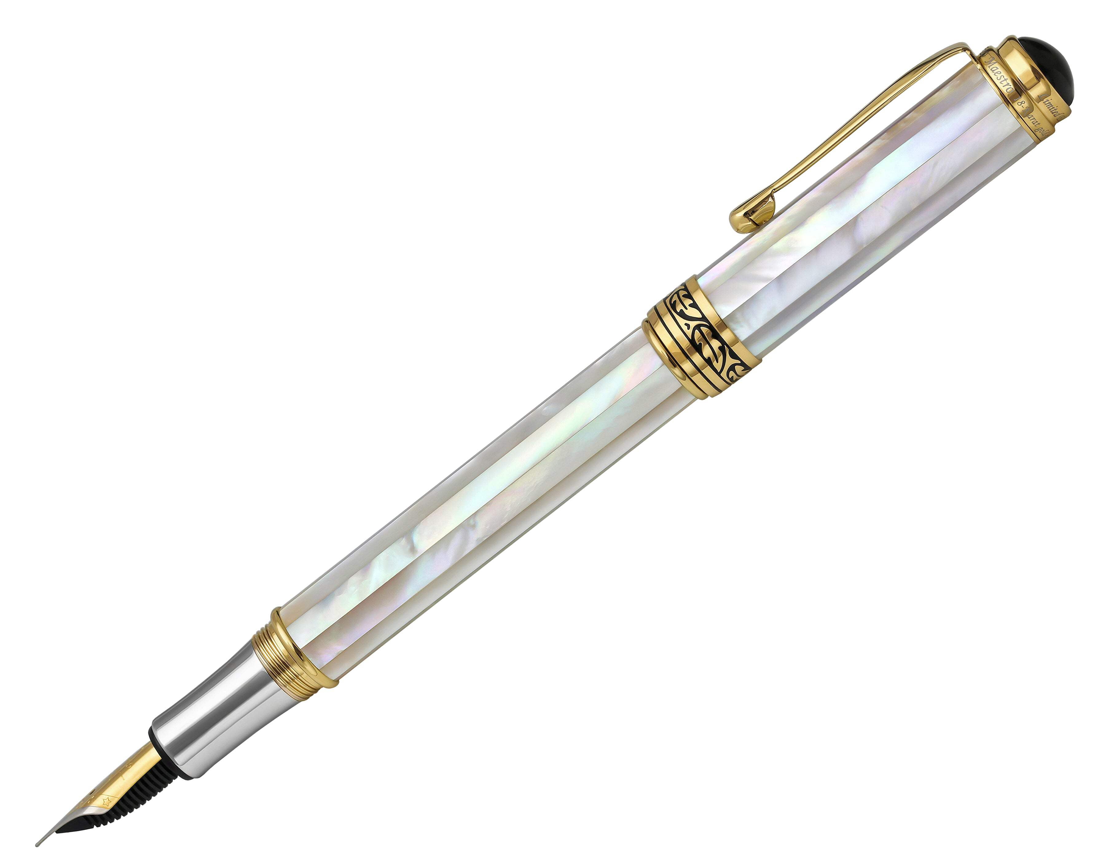 Xezo Xezo Maestro® 18K Gold Plated Fountain Pen (Medium Nib) - Oceanic White Mother of Pearl