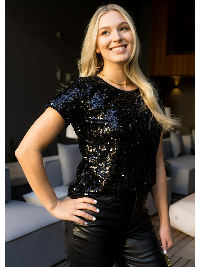Blouse à Manches Courtes Brittany Black Avec Paillettes - Taille PM (petites), Occasion Très Bon état