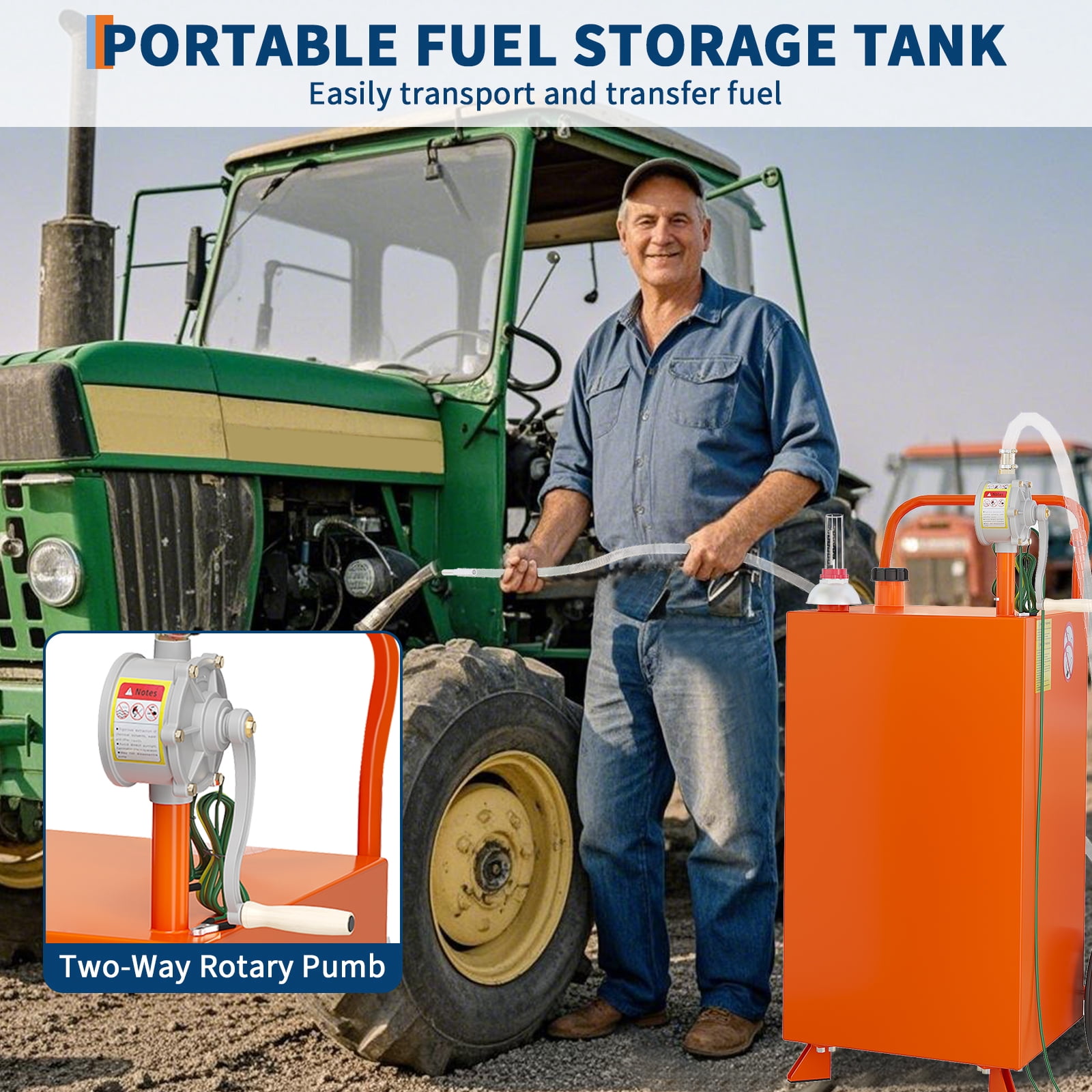 AOILE 20/30/35/40 Gallon Fuel Caddy with Manual Rotary Pump, Portable Gas Storage Tank with 2 Wheels, Easy Transfer for Cars, Boats, ATVs, and Lawn Mowers