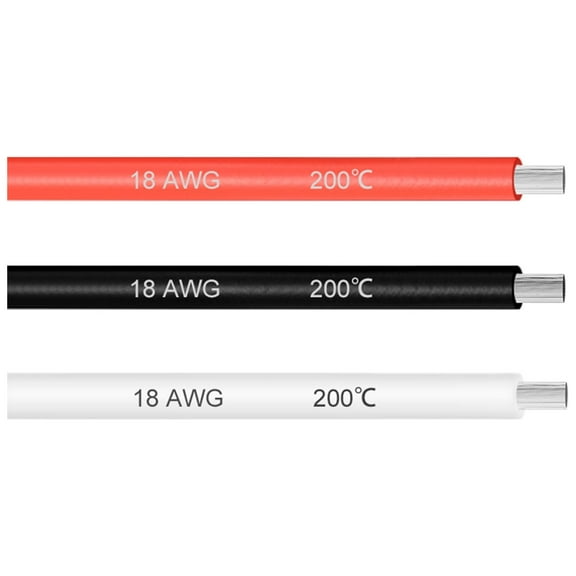 Silicone Wire 18 Gauge Electric Wire Stranded Wire 10 ft White & Black & Red