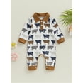 thumbnail image 2 of Wassery Western Baby Boy Fall Clothes 3 6 12 18 Months Infant Cow Print Long Sleeve Button Polo Romper Jumpsuit One Piece Outfits Cowboy Country Clothing 0-18M, 2 of 9