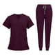 thumbnail image 3 of Uniformes de enfermería, conjunto de bata y pantalón de enfermera, para hombre y mujer, ropa de trabajo con escote Rojo oscuro, 3 of 9