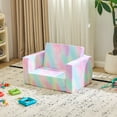 thumbnail image 4 of Ktaxon Convertible Sofa for Little Ones, 2-in-1 Toddler Couch with Side Pockets, Foldable Nap Lounge for Playroom or Bedroom Pink, 4 of 7