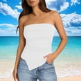 thumbnail image 2 of BLVB Going out Tube Tops for Women Trendy Summer Asymmetrical Ruched Strapless Bandeau Cami Shirts Ribbed Knit Spring Clothes, 2 of 8