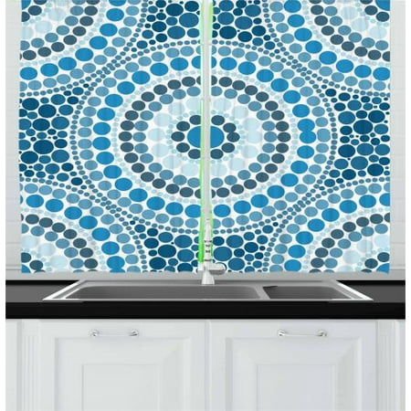 Mosaic Tile Panels Geometric Curtains 2 Panels Set, Concentric Circles Mosaic Tiles Consist of Smaller Dots in Blue Shades Design, Window Drapes for Living Room Bedroom, 55W X 39L Inches, Blue and White, by Ambesonne ()