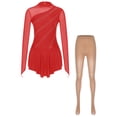 thumbnail image 4 of Moggemol Womens 2-Piece Rhinestone Figure Ice Skating Dress with Mesh Boot Cover Tights Set Red S, 4 of 7