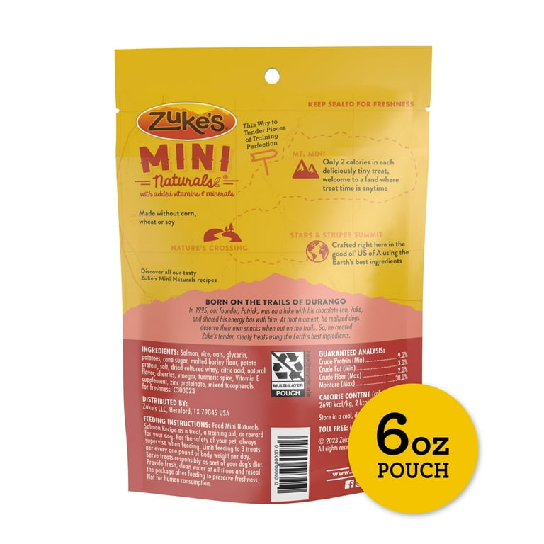 Zuke's Soft Dog Training Treats, Mini Naturals Salmon 6 oz Pouch