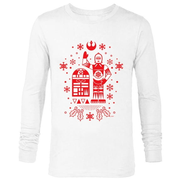 Star Wars R2-D2 and C-3PO Christmas Nordic Print Red - Long Sleeve T-Shirt for Men - Customized-White
